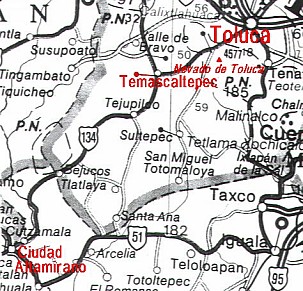 Straßenkarte, von Altamirano bis Toluca