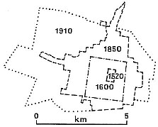 Wachstum Mexico City's von 1520 bis 1910